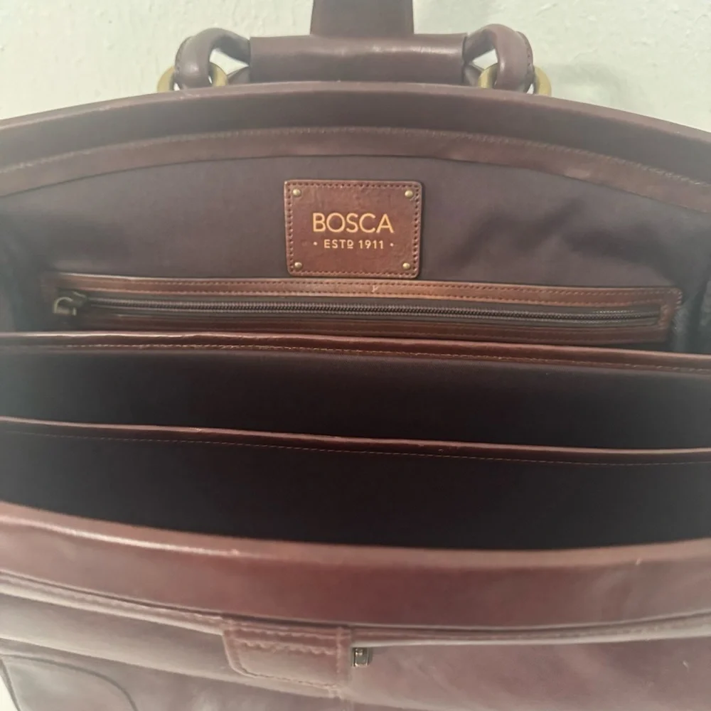 Bosca Dolce Chestnut Brown Leather Briefcase with Top Handle (Key) NWOT Doctors